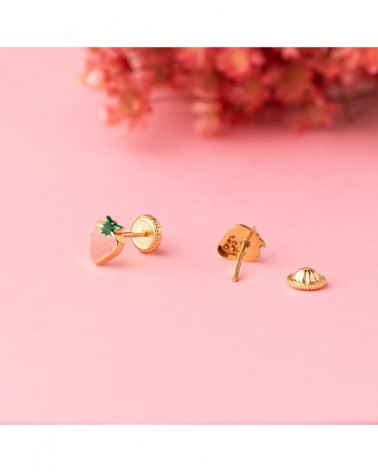 Pendientes oro 18k fresa esmalte rosa 6x5mm tuerca