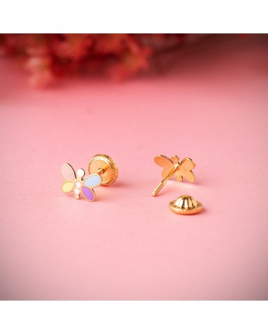 Pendientes oro 18k mariposa esmalte multicolor 7x5mm