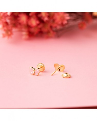 Pendientes oro 18k mariposa esmalte rosa 7x4,5mm
