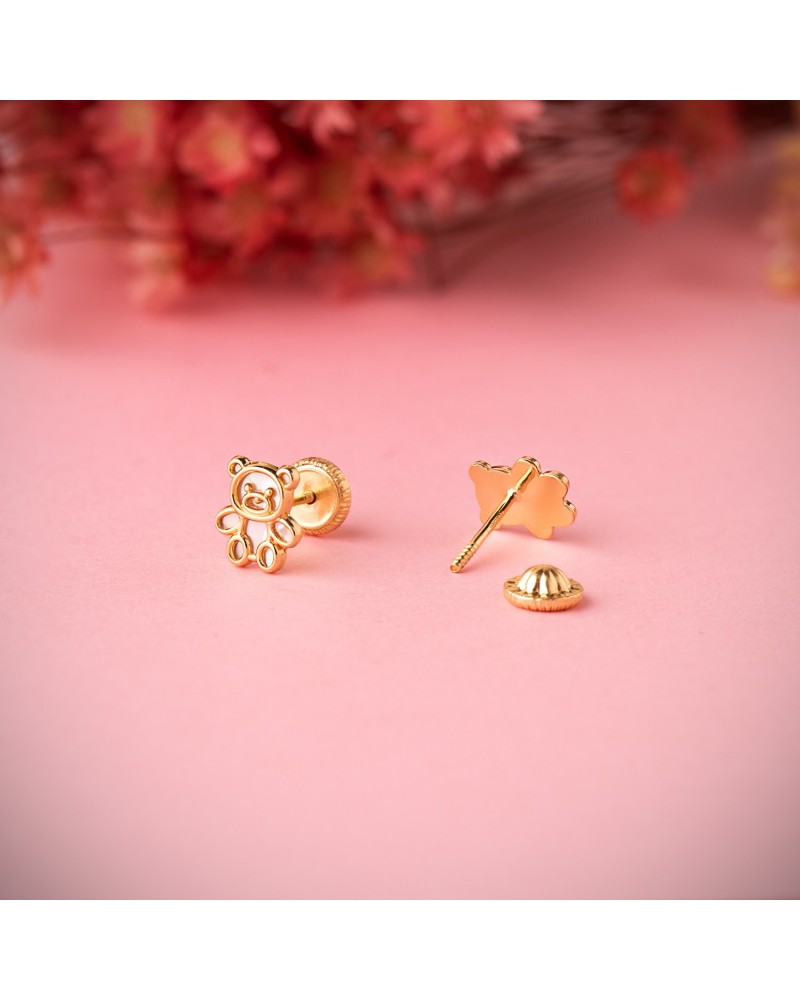 Pendientes oro 18k osito nácar cierre dormilón 7x6mm