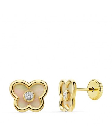Pendientes oro 18k mariposa nácar 8x7 mm dormilón
