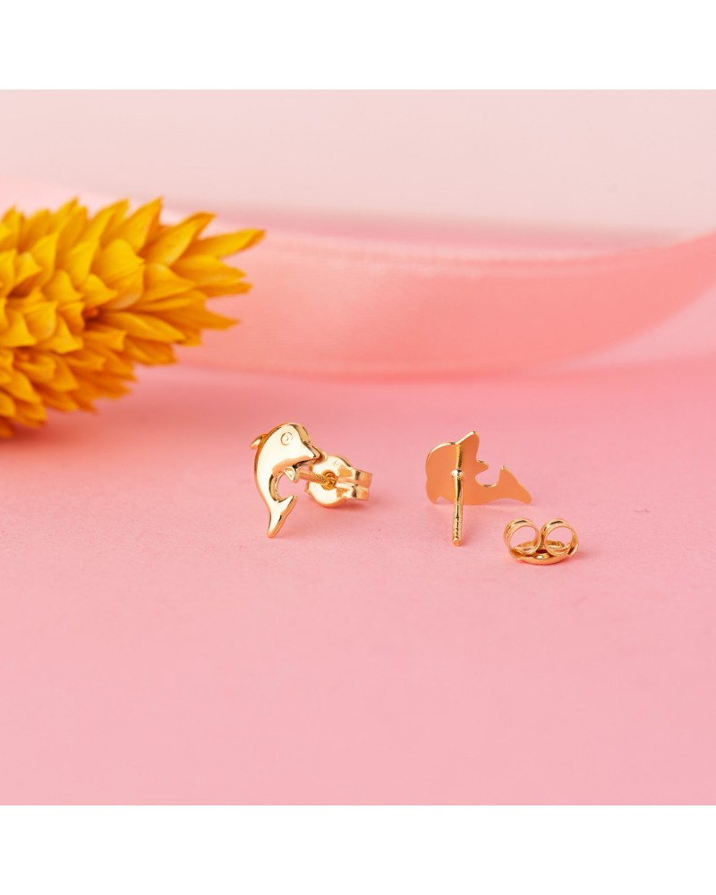 Pendientes oro 18k delfines lisos 8x6mm cierre presión