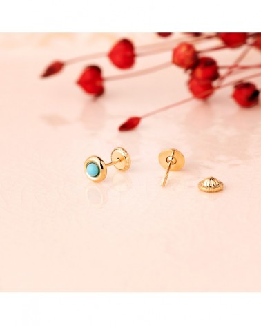 Pendientes oro 18k redondos coral 2mm cierre tuerca
