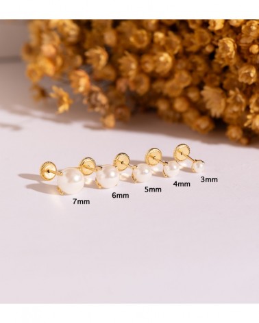 Pendientes oro 18k perla cierre tuerca 5mm
