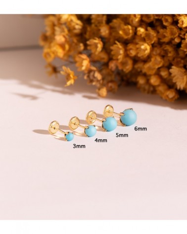 Pendientes oro 18k turquesa cierre tuerca 5mm