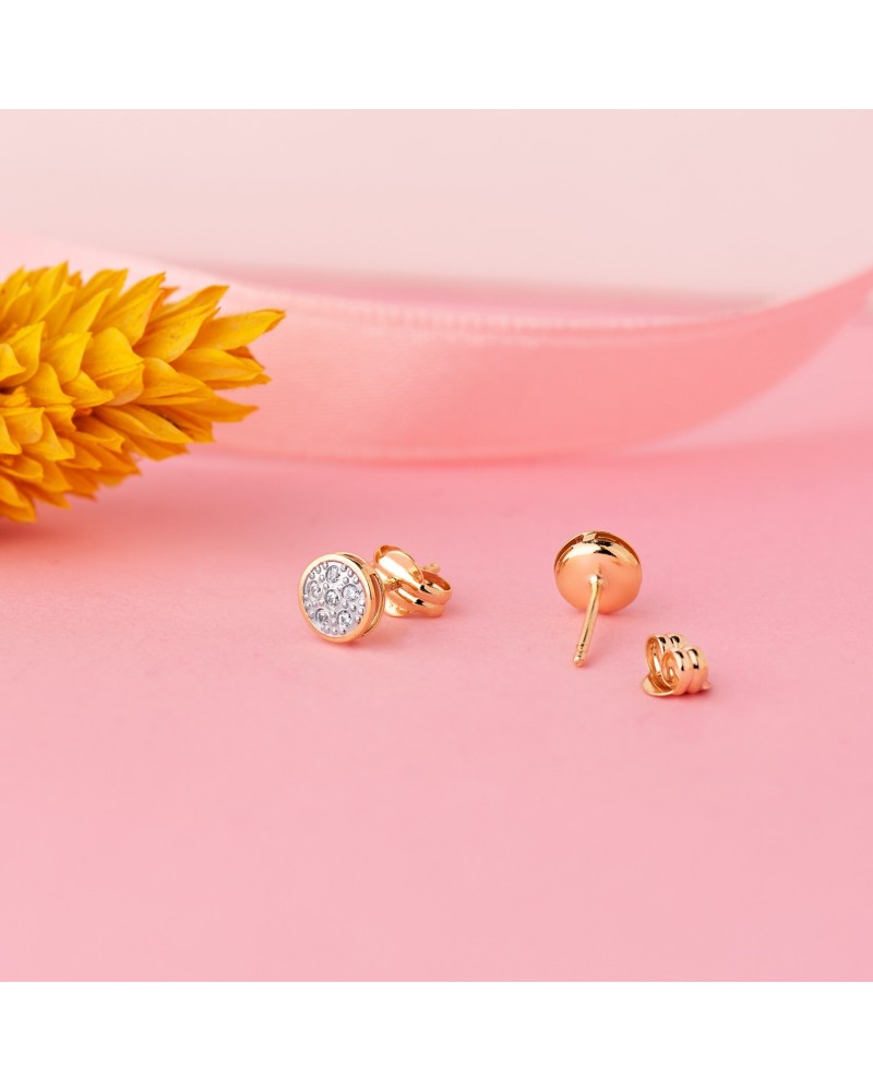 Pendientes oro 18k bicolor redondos circonita 5mm