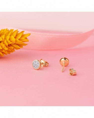 Pendientes oro 18k bicolor redondos circonita 5mm
