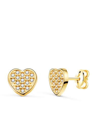 Pendientes oro 18k corazón circonita 7x7mm