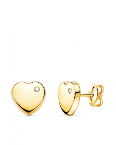 Pendientes oro 18k corazón circonita cierre presión