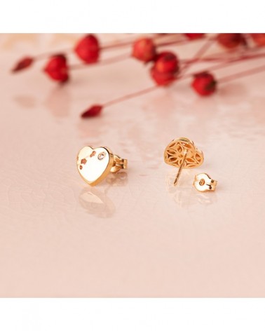 Pendientes oro 18k corazón circonita cierre presión