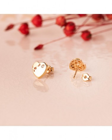 Pendientes oro 18k corazón circonita cierre presión