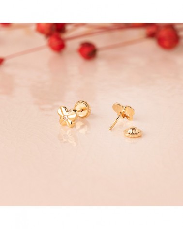 Pendientes oro 18k mariposa circonita cierre dormilón