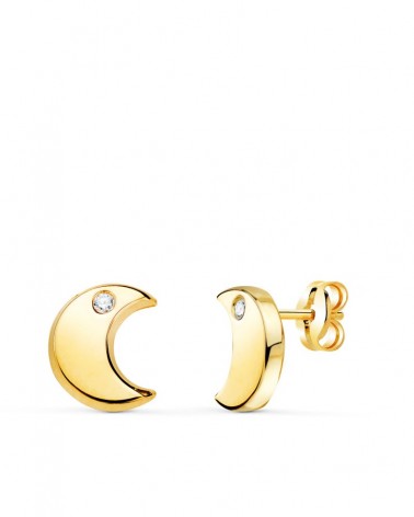 Pendientes oro 18k media luna circonita 9x8 mm