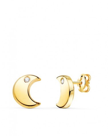Pendientes oro 18k media luna circonita 9x8 mm
