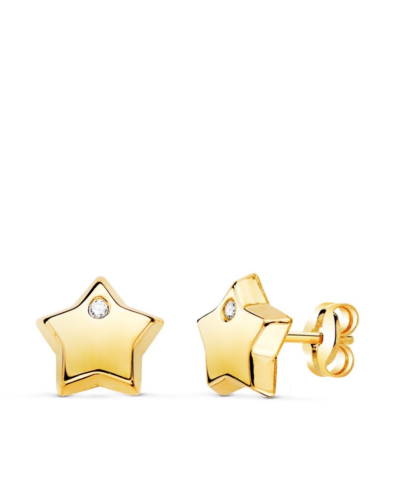 Pendientes oro 18k estrella circonita 8x8 mm