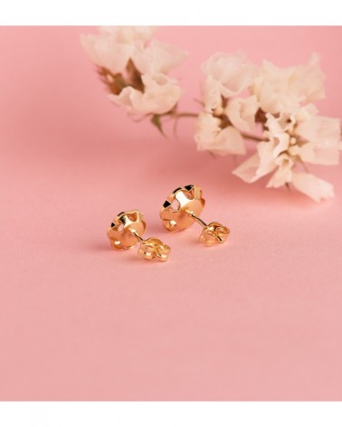 Pendientes oro 18k flor circonita cierre presión 7mm