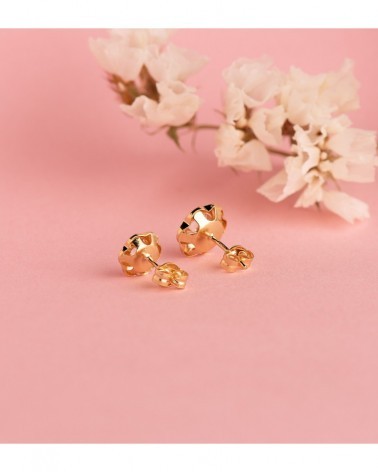 Pendientes oro 18k flor circonita cierre presión 7mm