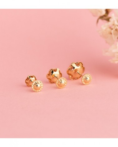 Pendientes oro 18k flor circonita cierre tuerca 7mm