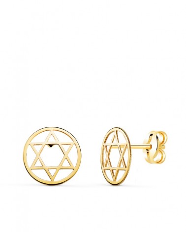 Pendientes oro 18k estrella de David 8mm cierre presión