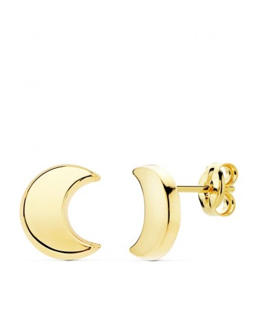 Pendientes oro 18k media luna piedra azul dormilón