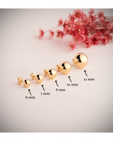 Pendientes oro 18k media bola lisa 8mm presión