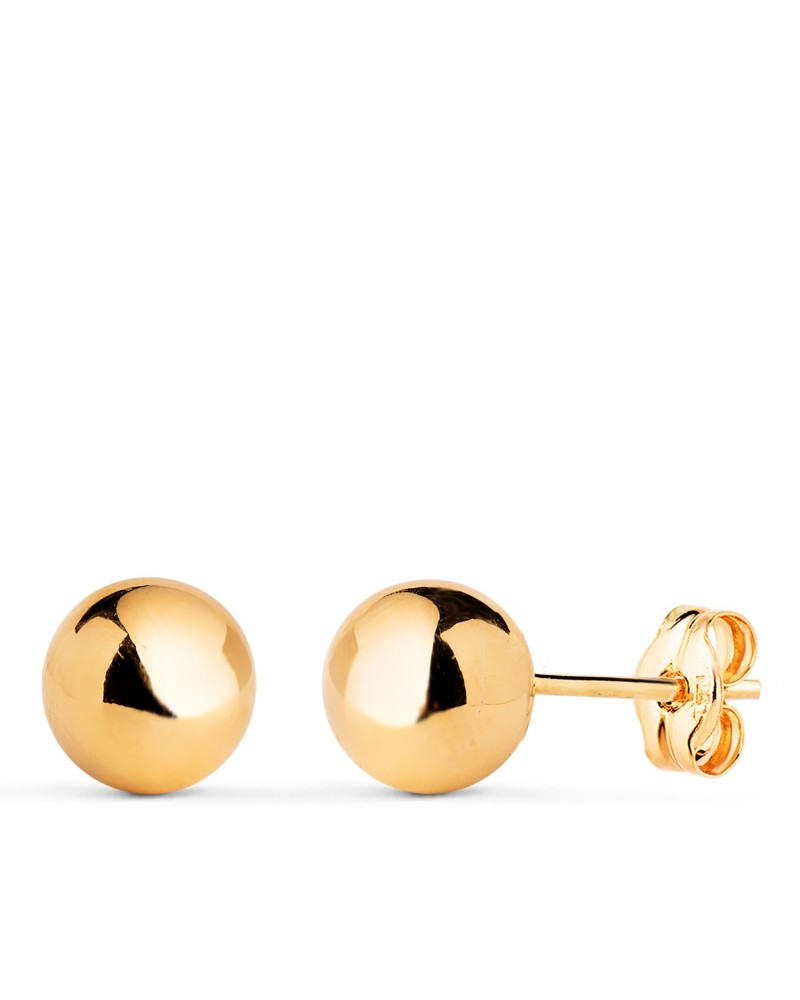 Pendientes oro 18k bola lisa 7mm cierre presión