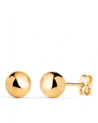 Pendientes oro 18k bola lisa 7mm cierre presión