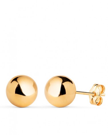 Pendientes oro 18k bola lisa 8mm cierre presión
