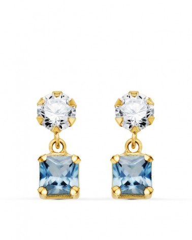 Pendientes oro 18k circonita agua marina cuadrada