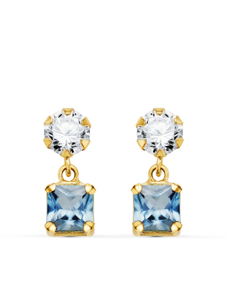 Pendientes oro 18k circonita agua marina cuadrada