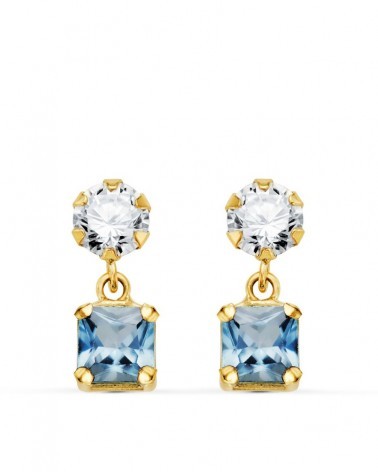 Pendientes oro 18k circonita agua marina cuadrada
