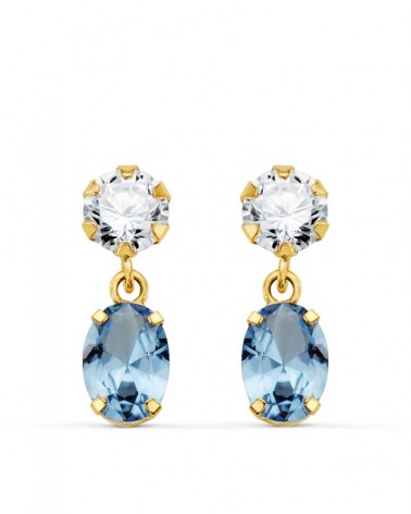 Pendientes oro 18k circonita aguamarina oval 16x5mm