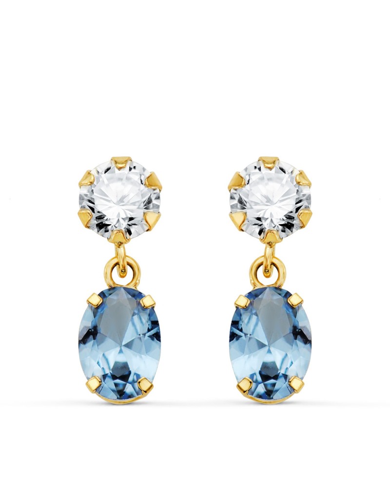 Pendientes oro 18k circonita aguamarina oval 16x5mm