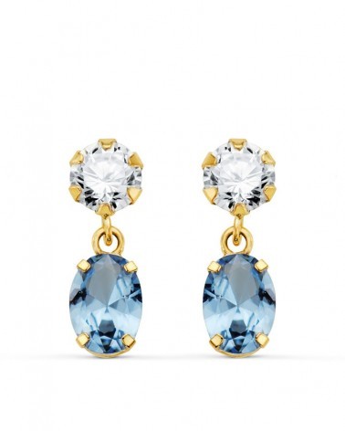 Pendientes oro 18k circonita aguamarina oval 16x5mm