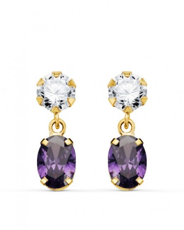 Pendientes oro 18k circonita y amatista ovalada