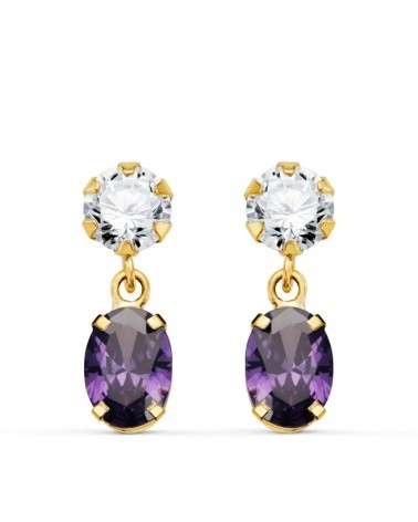 Pendientes oro 18k circonita y amatista ovalada