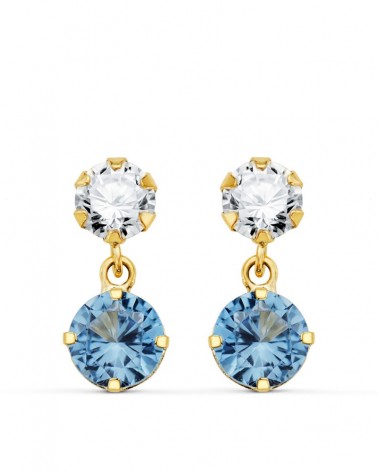 Pendientes oro 18k bicolor circonita aguamarina 15x6mm