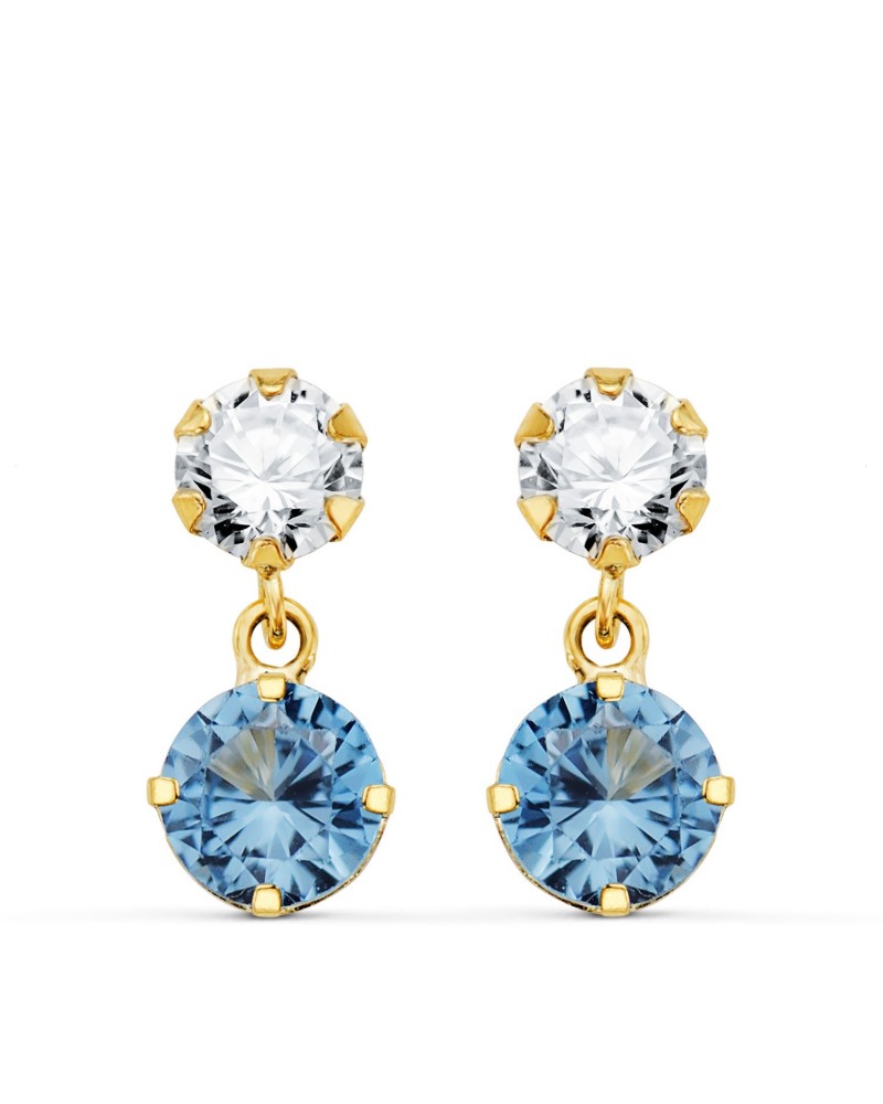 Pendientes oro 18k bicolor circonita aguamarina 15x6mm