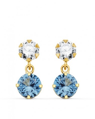 Pendientes oro 18k bicolor circonita aguamarina 15x6mm