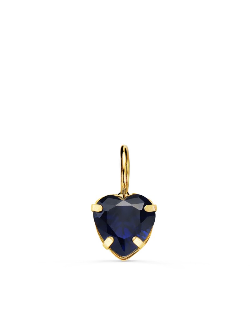 Colgante oro 18k corazón piedra azul 6x6mm