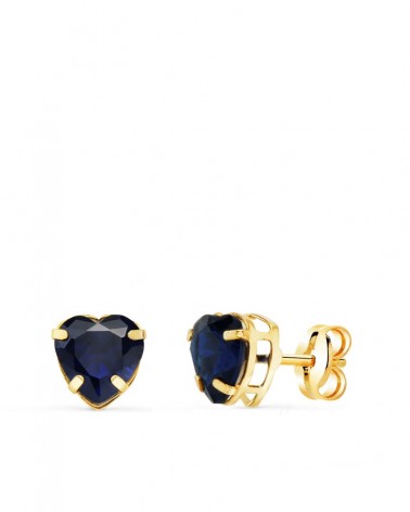Pendientes oro 18k corazón piedra azul 6x6mm