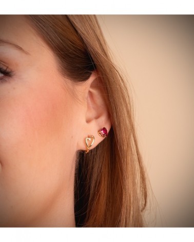 Pendientes oro 18k corazón piedra roja 6x6mm