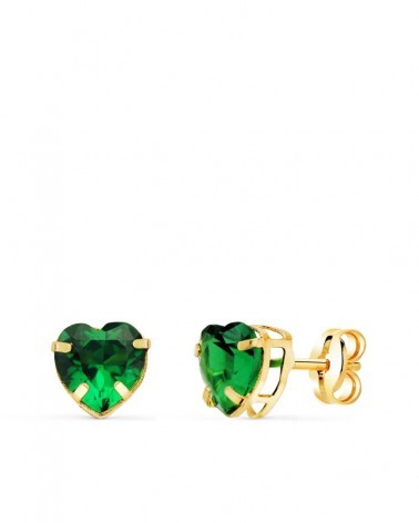 Pendientes oro 18k corazón piedra verde 6x6mm