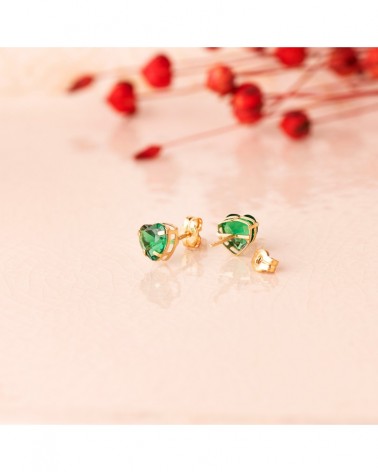 Pendientes oro 18k corazón piedra verde 6x6mm