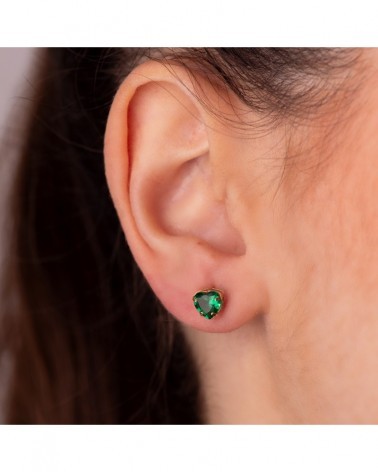 Pendientes oro 18k corazón piedra verde 6x6mm
