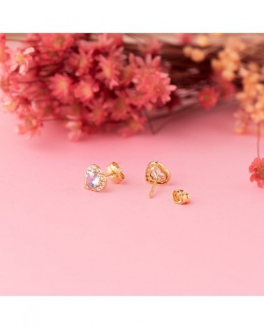 Pendientes oro 18k corazón circonita aguamarina 6,5mm