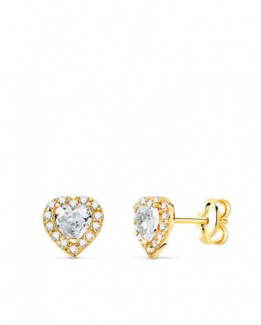 Pendientes oro 18k amarillo corazón circonita 6,5mm