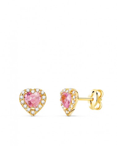 Pendientes oro rosa 18k corazón circonita rosa 6,5x6,5mm