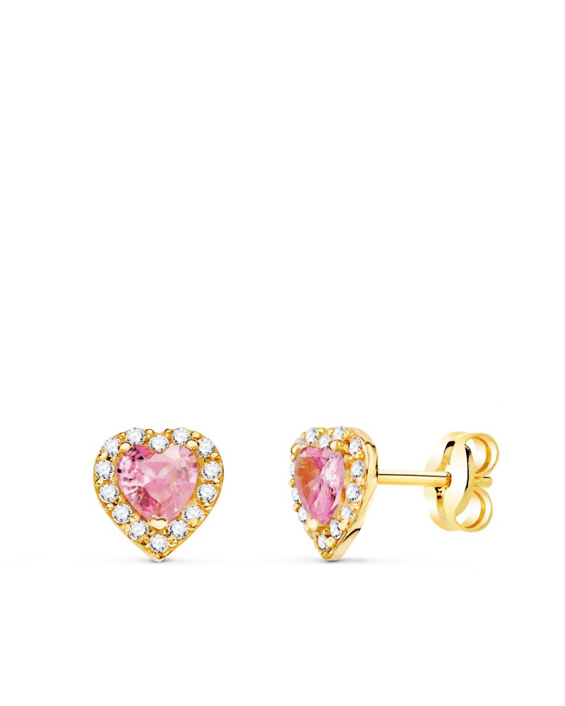 Pendientes oro rosa 18k corazón circonita rosa 6,5x6,5mm