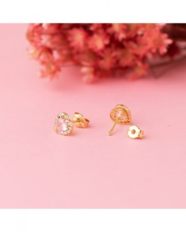 Pendientes oro rosa 18k corazón circonita rosa 6,5x6,5mm